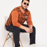 Brown Printed  Round Neck Plus Size T-Shirt