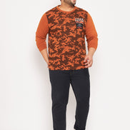Brown Printed  Round Neck Plus Size T-Shirt