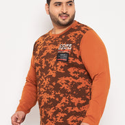 Brown Printed  Round Neck Plus Size T-Shirt
