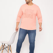 Bright Peach Printed  Round Neck Plus Size T-Shirt