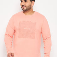 Bright Peach Printed  Round Neck Plus Size T-Shirt