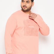 Bright Peach Printed  Round Neck Plus Size T-Shirt