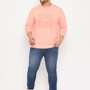 Bright Peach Printed  Round Neck Plus Size T-Shirt