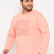 Bright Peach Printed  Round Neck Plus Size T-Shirt