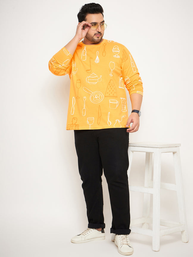 Yellow  Printed Plus Size Tshirt