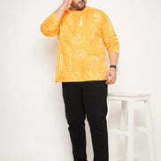 Yellow Printed  Round Neck Plus Size T-Shirt
