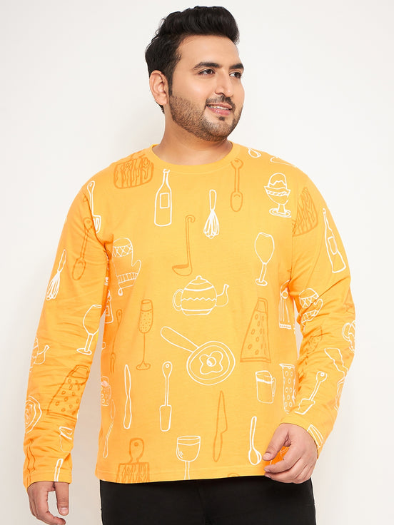 Yellow  Printed Plus Size Tshirt
