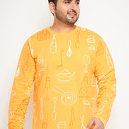 Yellow Printed  Round Neck Plus Size T-Shirt