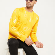 Yellow Printed  Round Neck T-Shirt