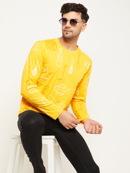 Yellow Printed  Round Neck T-Shirt