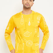 Yellow Printed  Round Neck T-Shirt