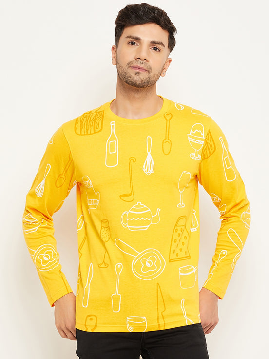 Yellow Printed  Round Neck T-Shirt