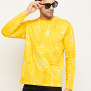 Yellow Printed  Round Neck T-Shirt