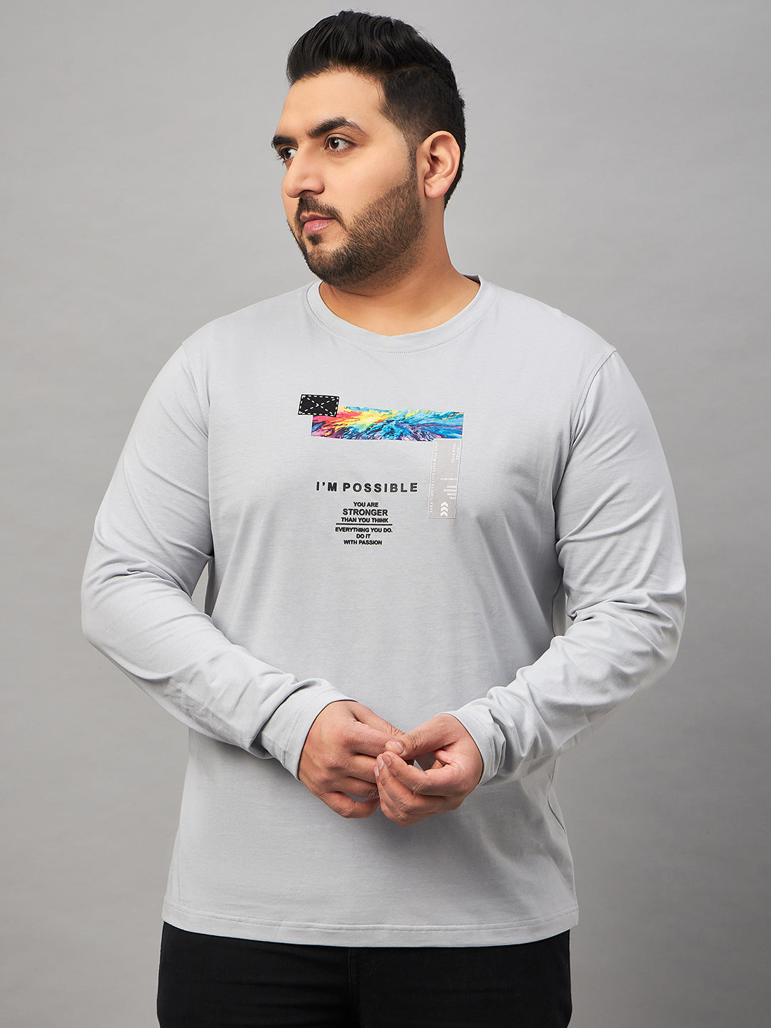 Light Grey Printed Plus active T-Shirt