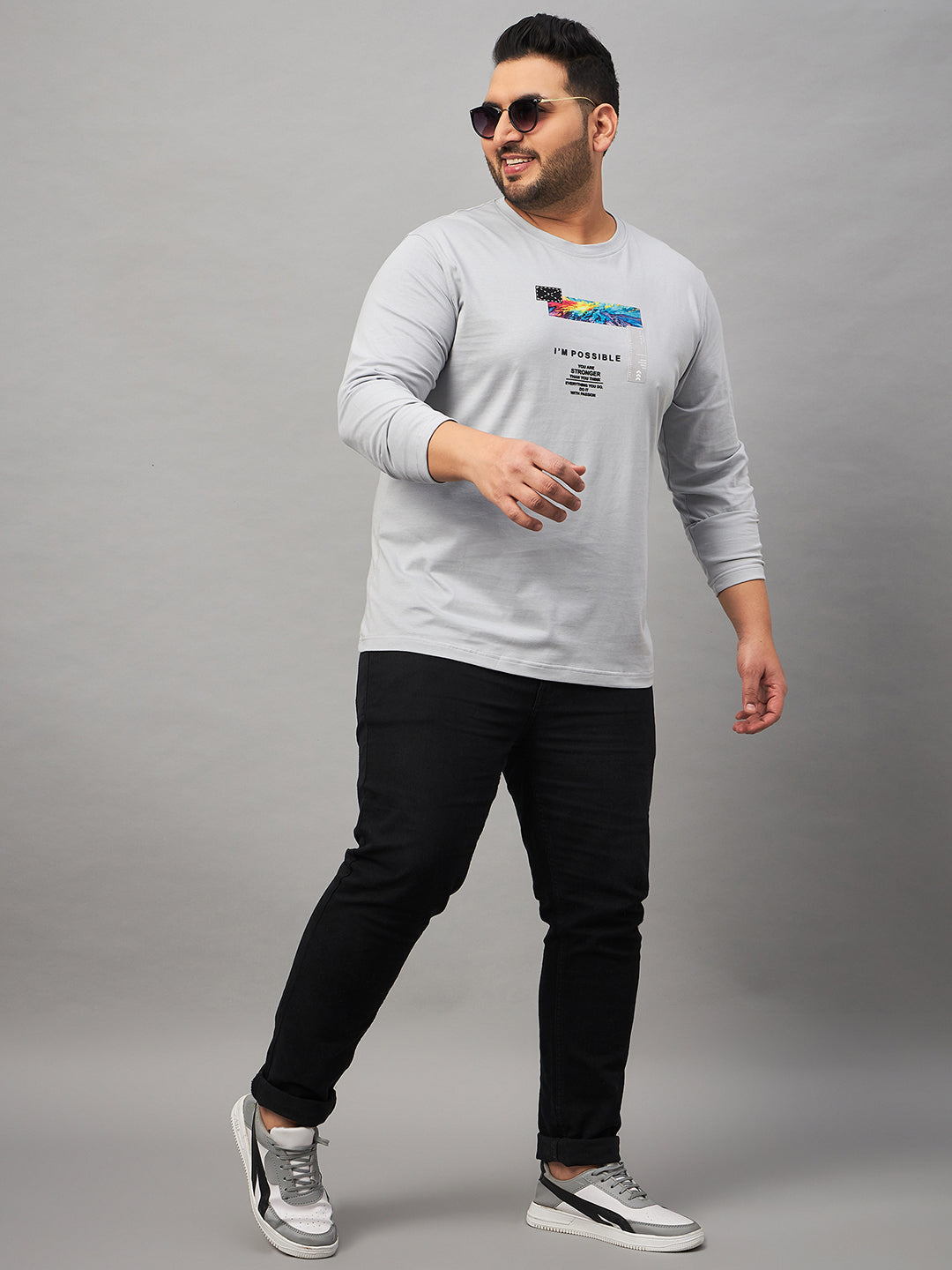 Light Grey Printed Plus active T-Shirt