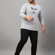 Light Grey Printed  Round Neck Plus Size T-Shirt