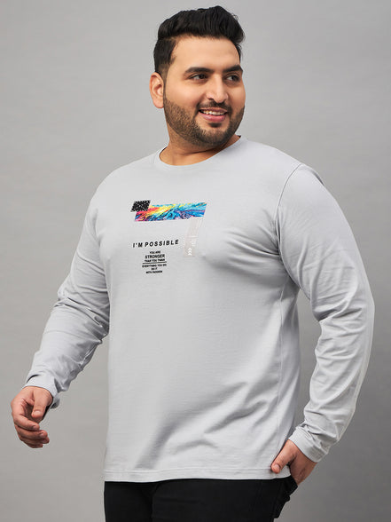Light Grey Printed  Round Neck Plus Size T-Shirt