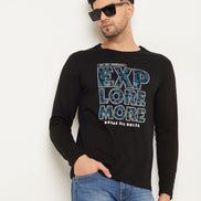 Black Printed  Round Neck T-Shirt