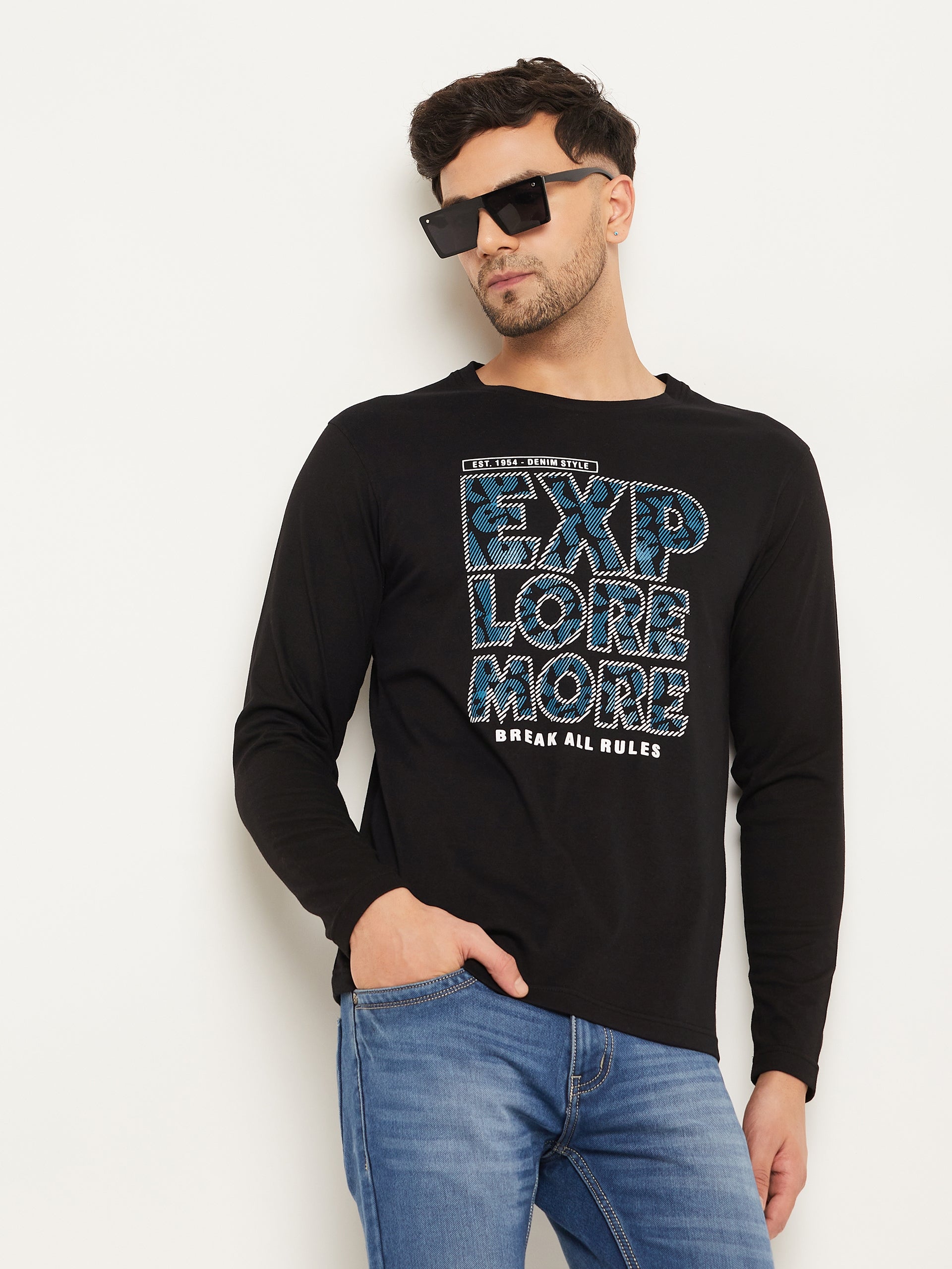 Black Printed  Round Neck T-Shirt