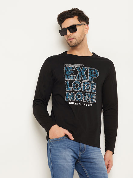 Black Printed  Round Neck T-Shirt