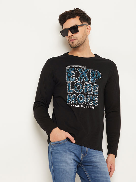 Black Printed  Round Neck T-Shirt