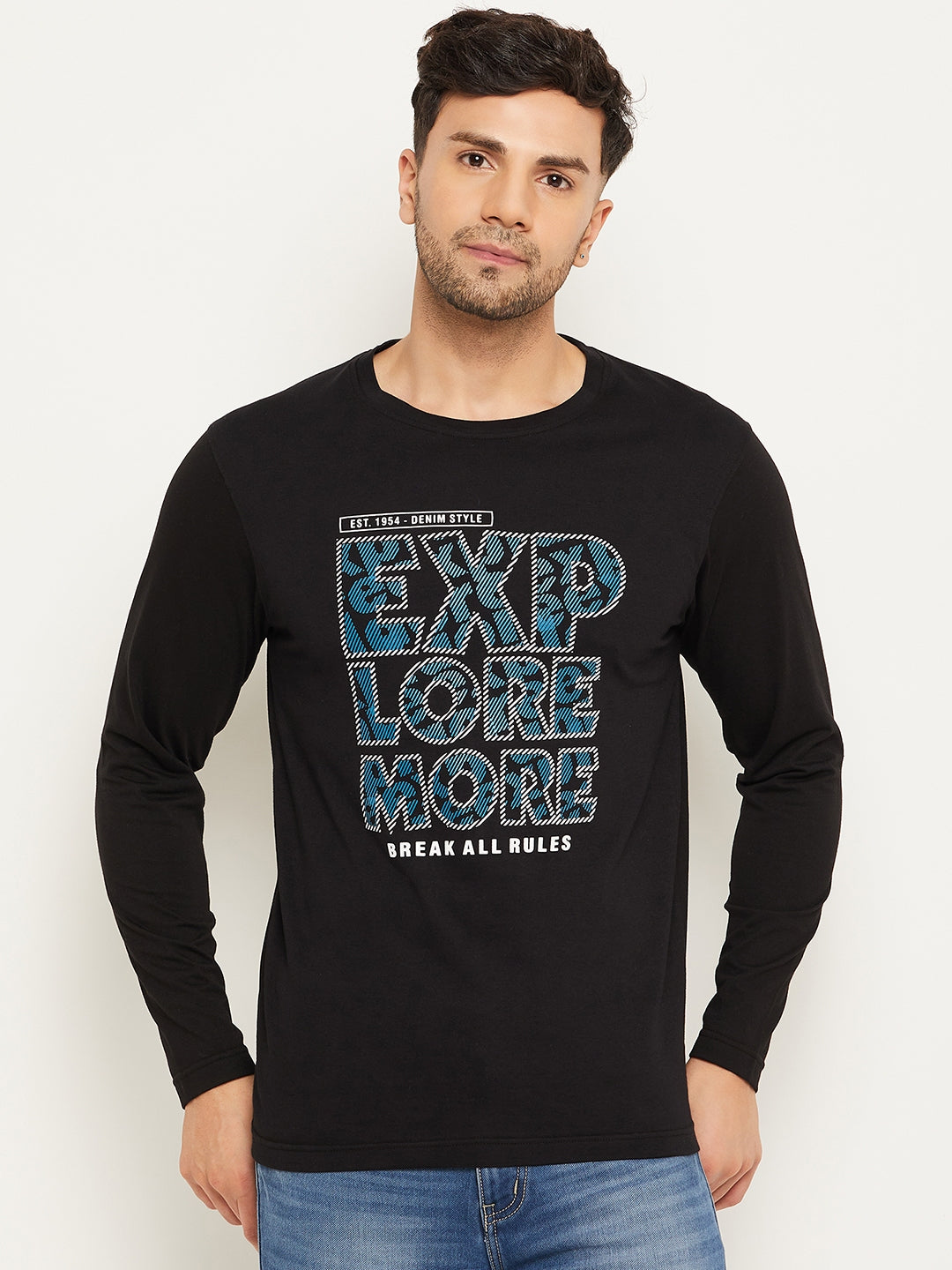 Black Printed  Round Neck T-Shirt