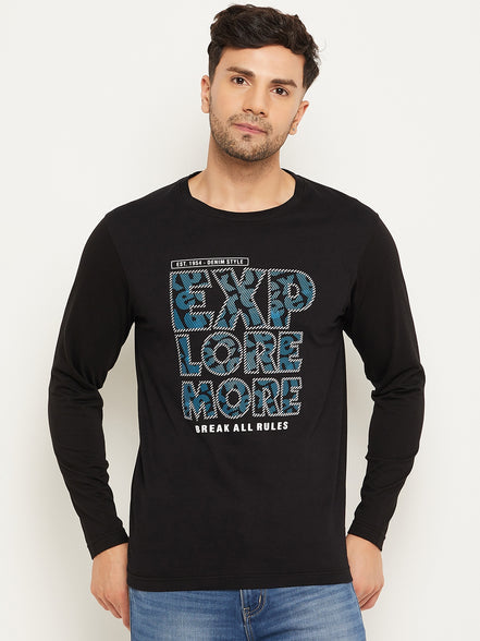 Black Printed  Round Neck T-Shirt