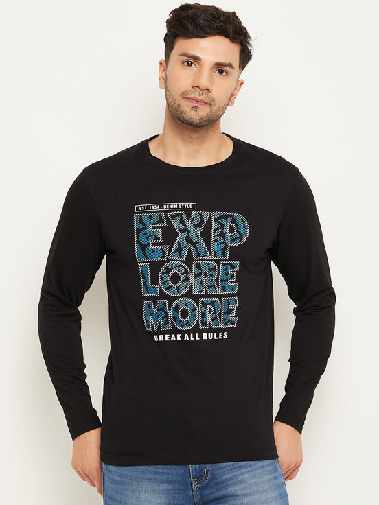Black Printed  Round Neck T-Shirt