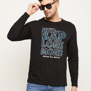 Black Printed  Round Neck T-Shirt