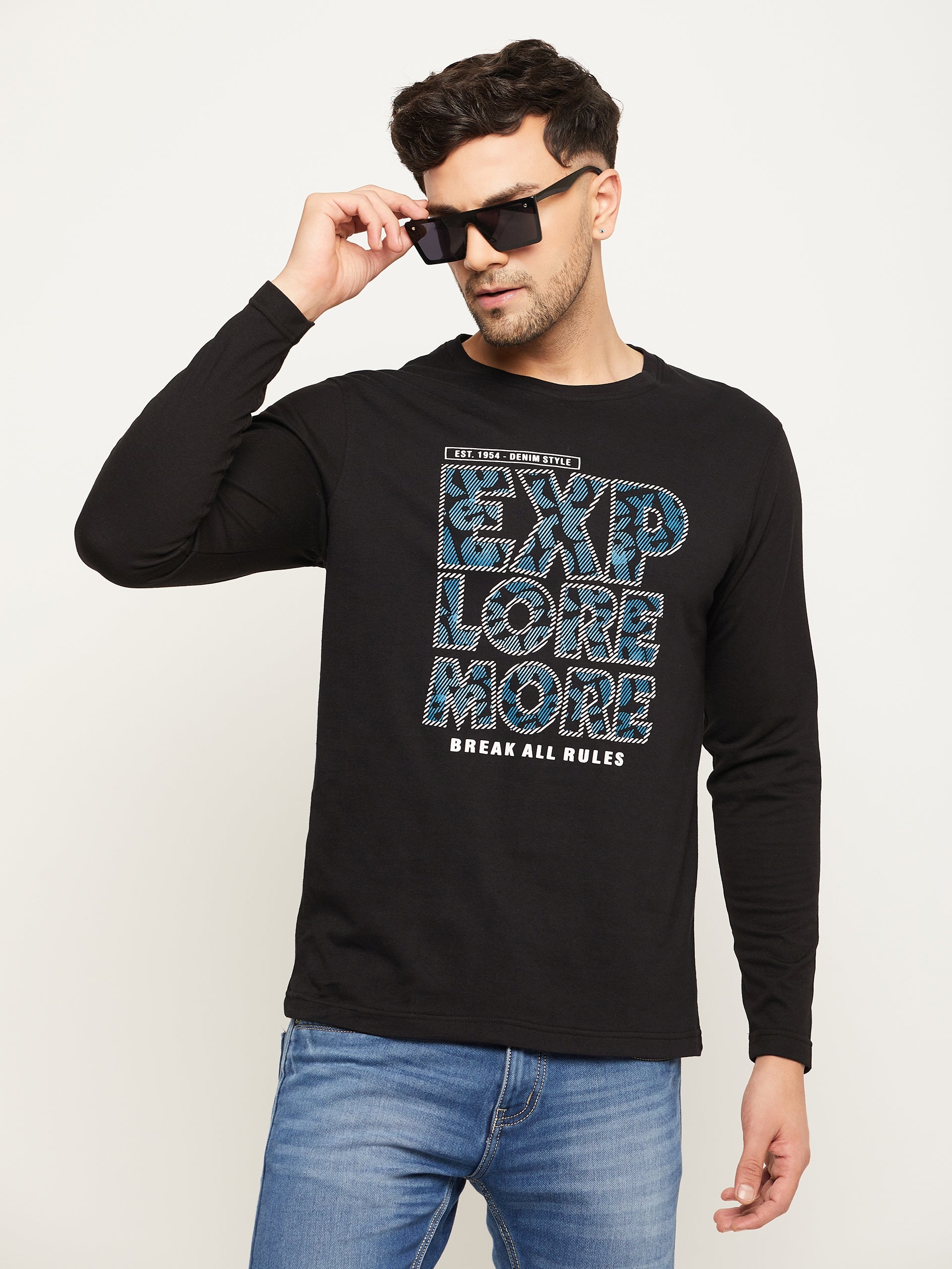 Black Printed  Round Neck T-Shirt