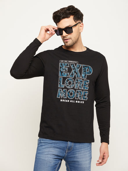 Black Printed  Round Neck T-Shirt