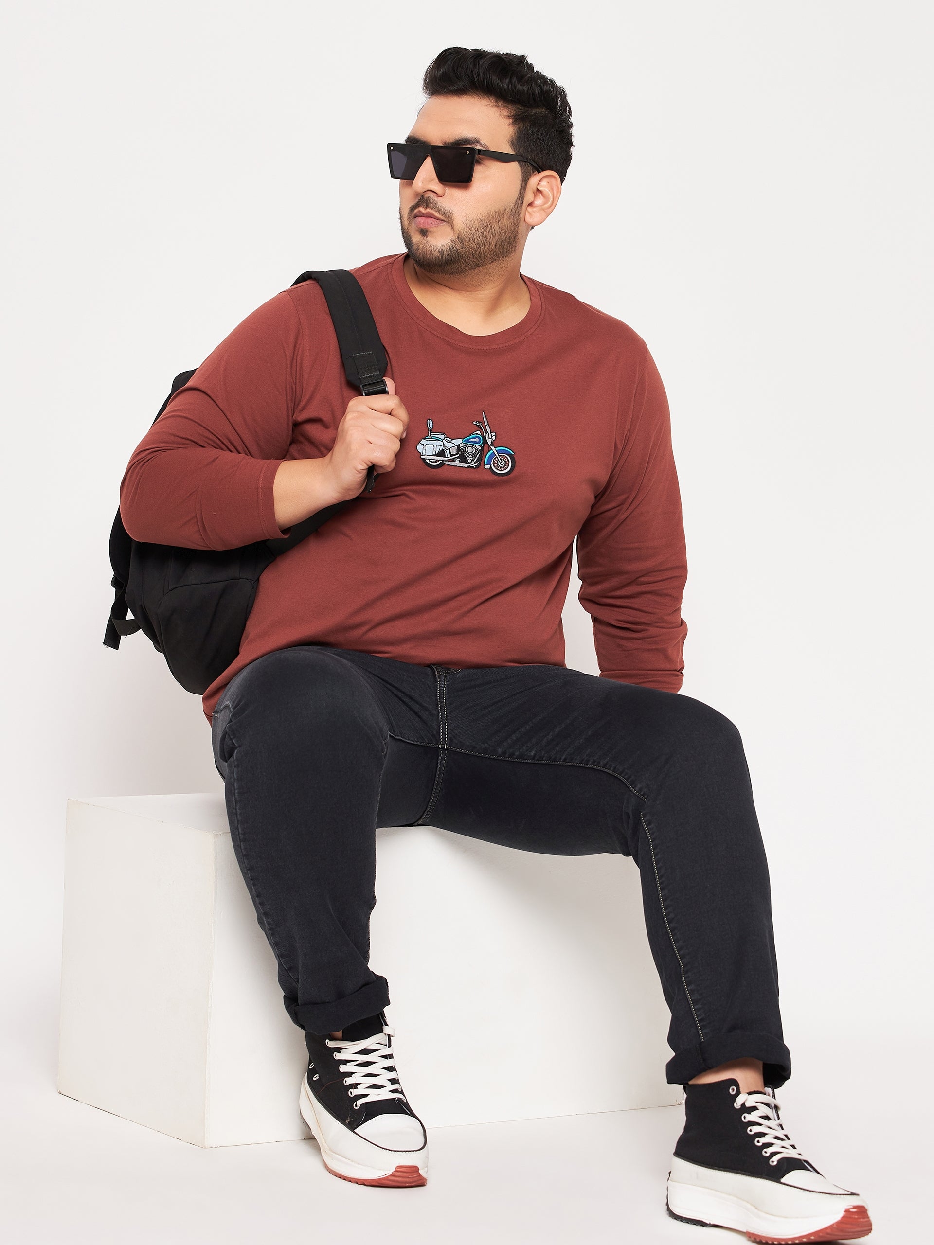 Brown Printed Plus Size T-Shirt