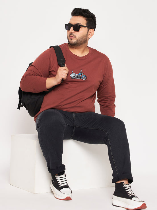 Brown Printed Plus Size T-Shirt