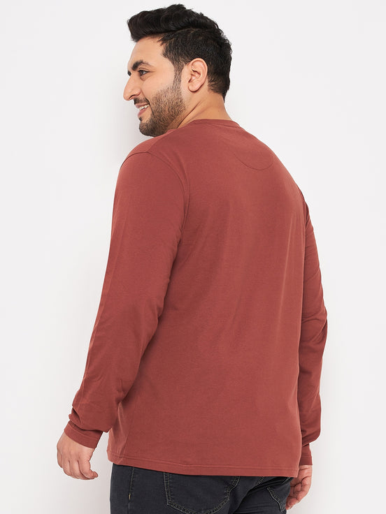 Brown Printed Plus Size T-Shirt