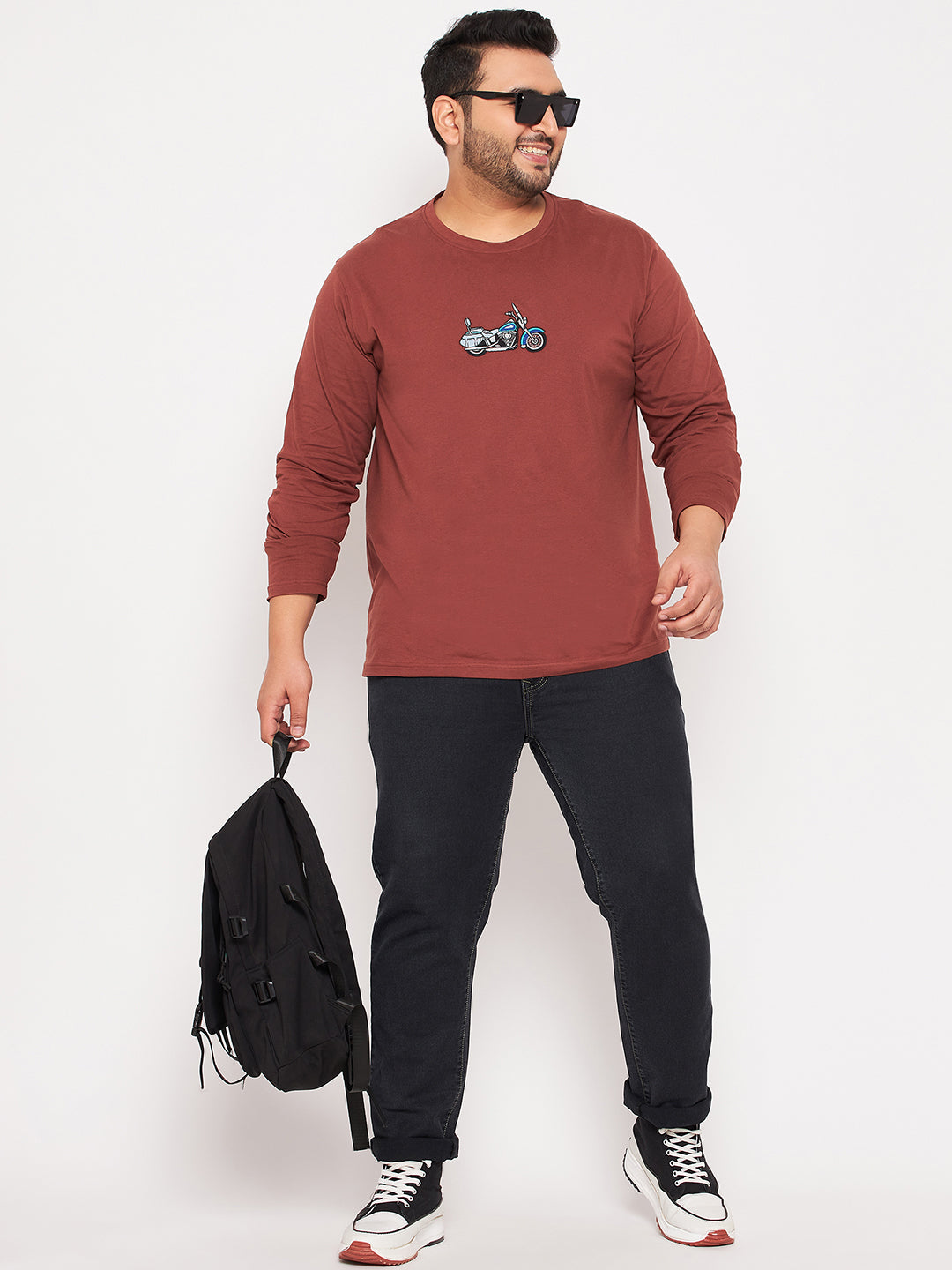 Brown Printed Plus Size T-Shirt