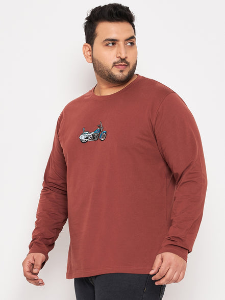 Brown Printed Plus Size T-Shirt