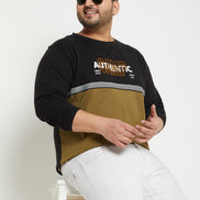 Black Colorblocked  Round Neck Plus Size T-Shirt
