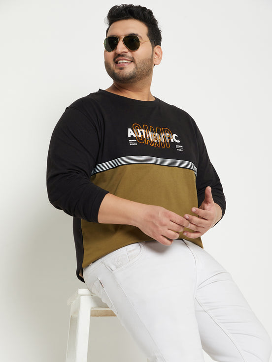 Black Colorblocked  Round Neck Plus Size T-Shirt