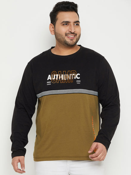 Black Colorblocked  Round Neck Plus Size T-Shirt