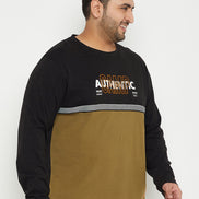 Black Colorblocked  Round Neck Plus Size T-Shirt