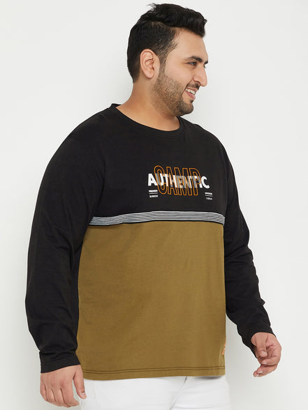 Black Colorblocked  Round Neck Plus Size T-Shirt