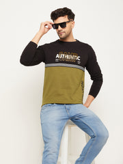 Black Colorblocked  Round Neck T-Shirt