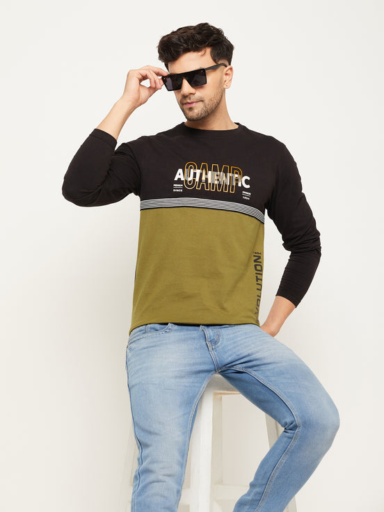 Black Colorblocked  Round Neck T-Shirt