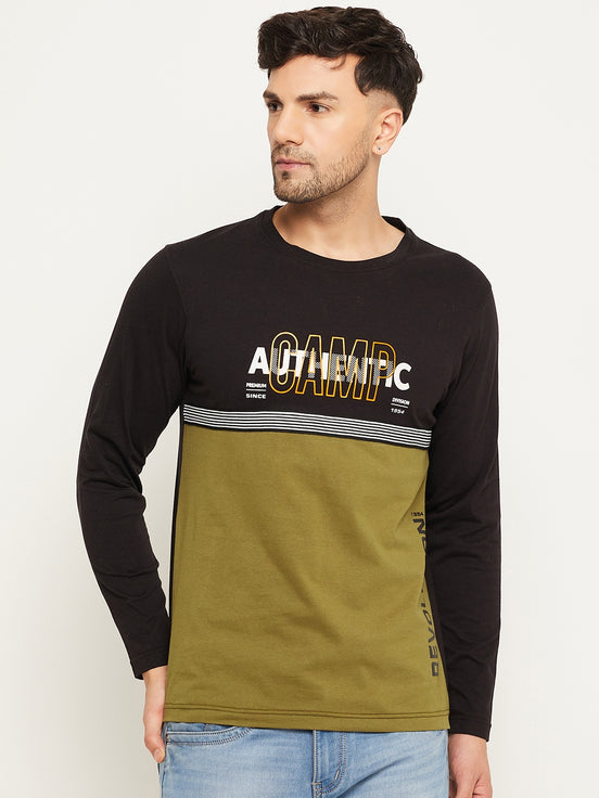 Black Colorblocked  Round Neck T-Shirt