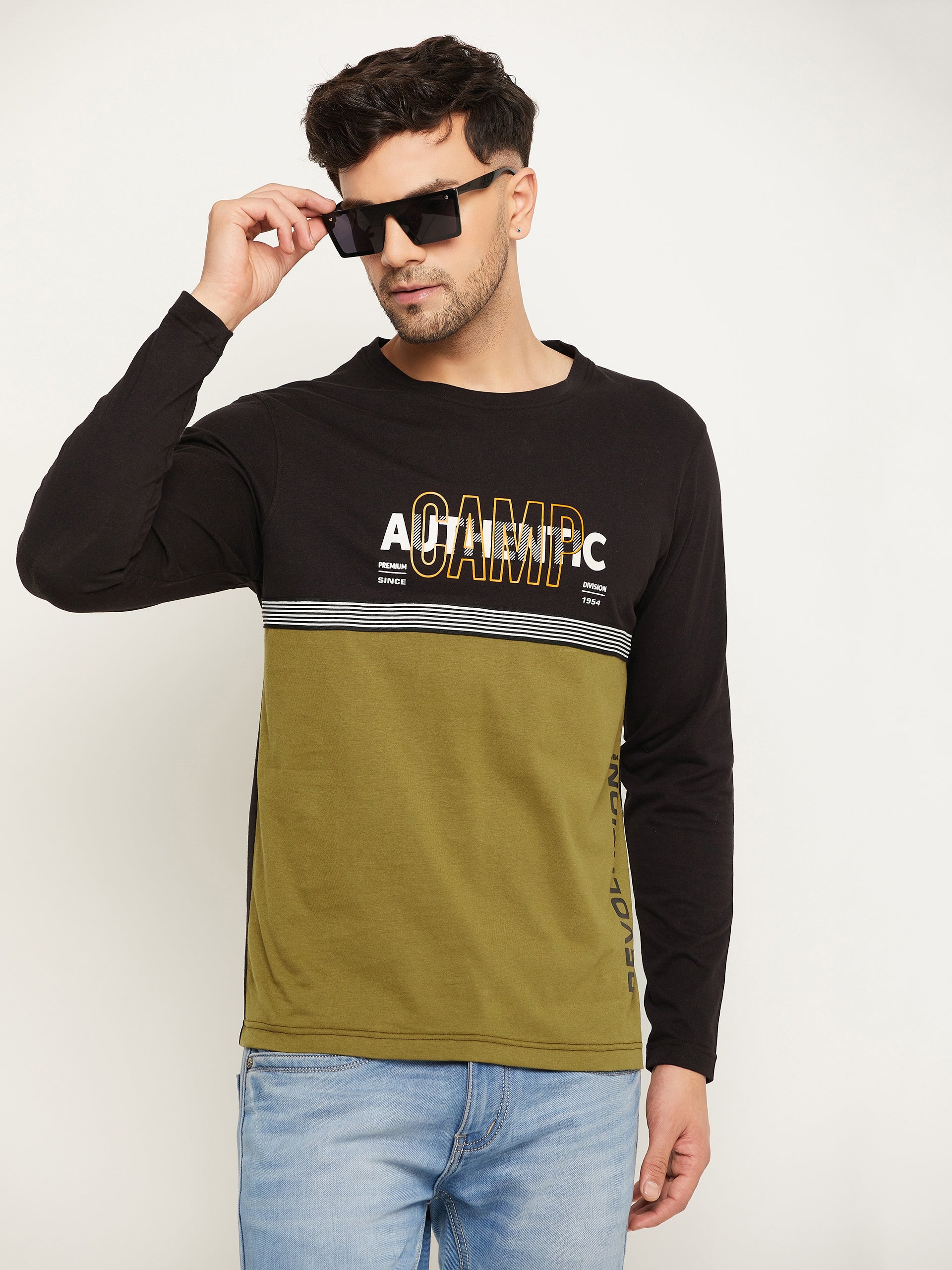 Black Colorblocked  Round Neck T-Shirt