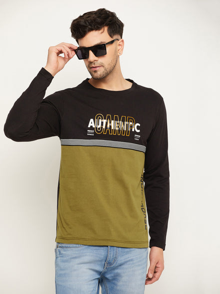Black Colorblocked  Round Neck T-Shirt