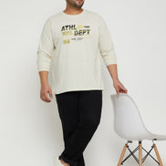 Off White Printed  Round Neck Plus Size T-Shirt