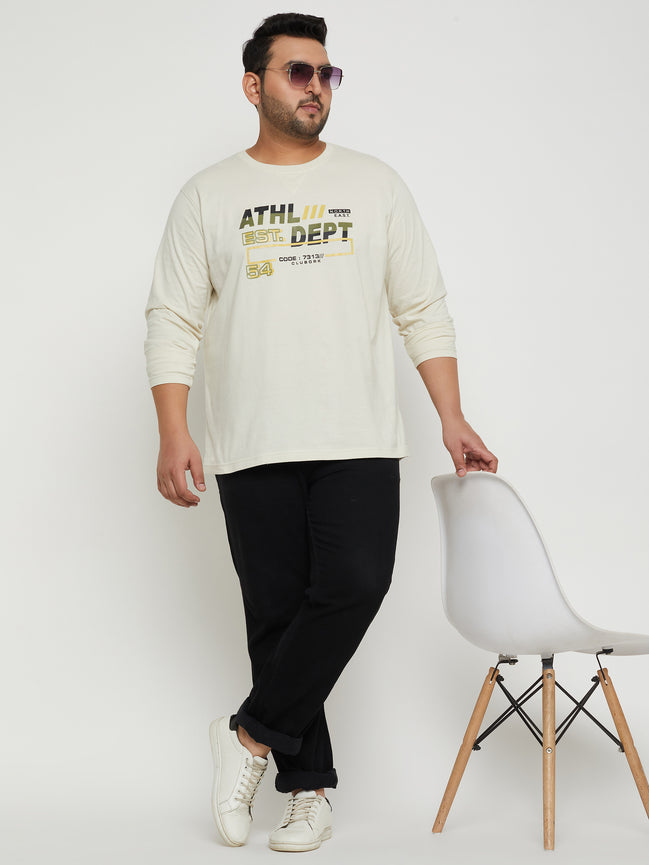 Off White Printed  Round Neck Plus Size T-Shirt