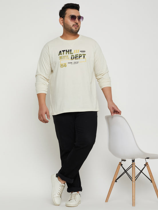 Off White Printed  Round Neck Plus Size T-Shirt