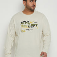 Off White Printed  Round Neck Plus Size T-Shirt